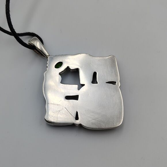 Vintage Sajen Sterling Silver 925 Carved Horse Onyx Seraphinite Peridot Pendant - Picture 8 of 14